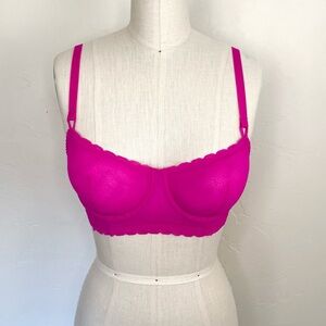 Auden Fuchsia Pink Mesh Low Cut 34C Women's Bra Romantic Soft Colorful Feminine